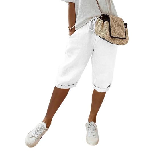 Женские брюки, свободные, с эластичной резинкой на талии, повседневные, однотонные, с карманами, длиной до колена, для повседневной носки, для спорта и пляжа