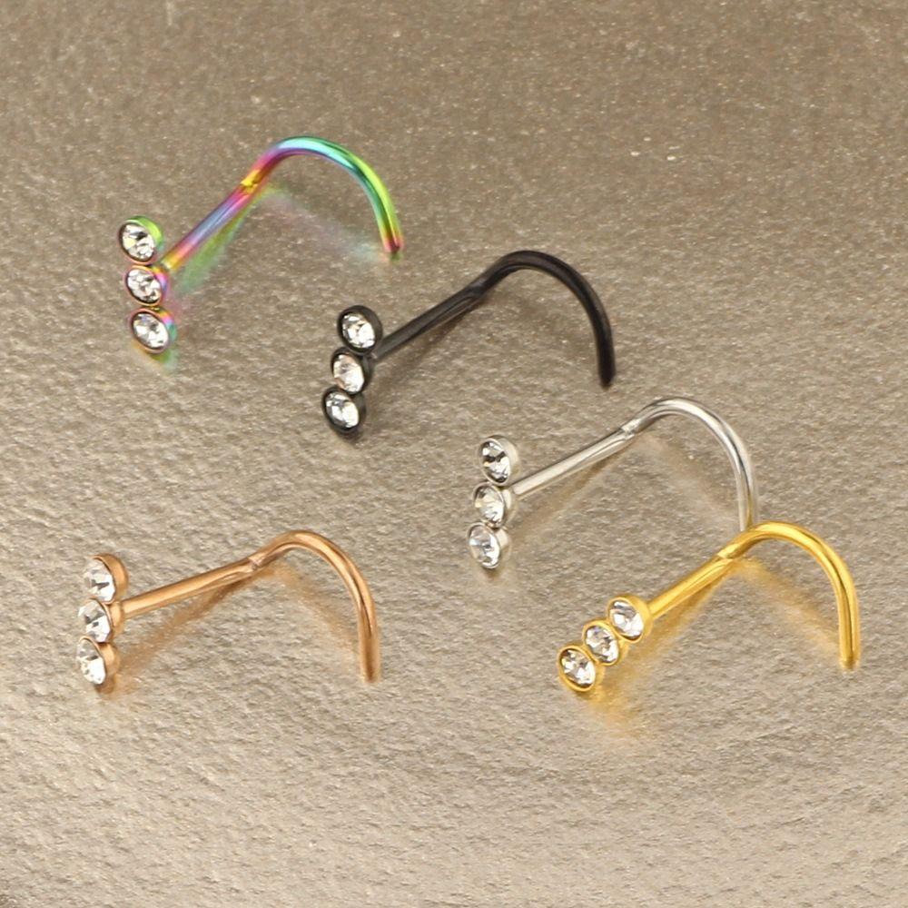Opal Nostril Zircon Nose Screw Studs Geometric  Goth   Women