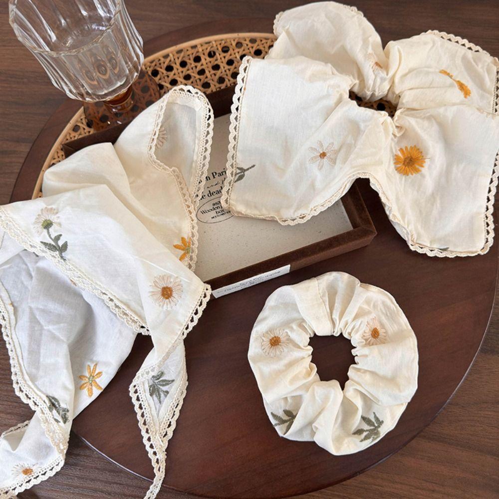 Wraps Embroidered Hair Scrunchie Turban Triangle Scarf Sweet Flower Triangle Bandana Party