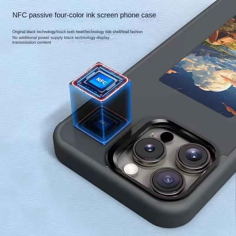 Чехол для телефона с экраном E-Ink и функцией NFC, четырехцветный дисплей, беспроводная передача данных, 3,7-дюймовый экран для iPhone 13 14 15 16 Pro Max