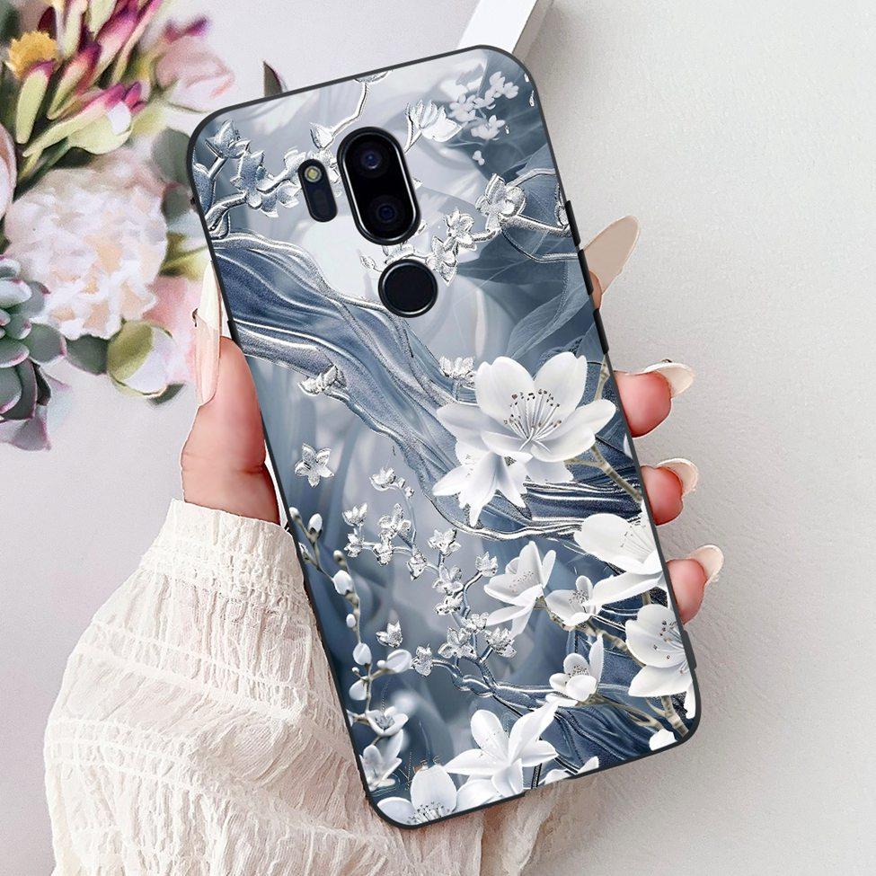 Чехол для LG G7 ThinQ Черный Силикон Милый Кот Модные Цветы Крутая Расписная Задняя Крышка Для Телефона LG G7ThinQ LMG710EM