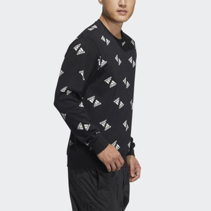 adidas Мужская черная толстовка с принтом логотипа по всей поверхности, с круглым вырезом HE7447