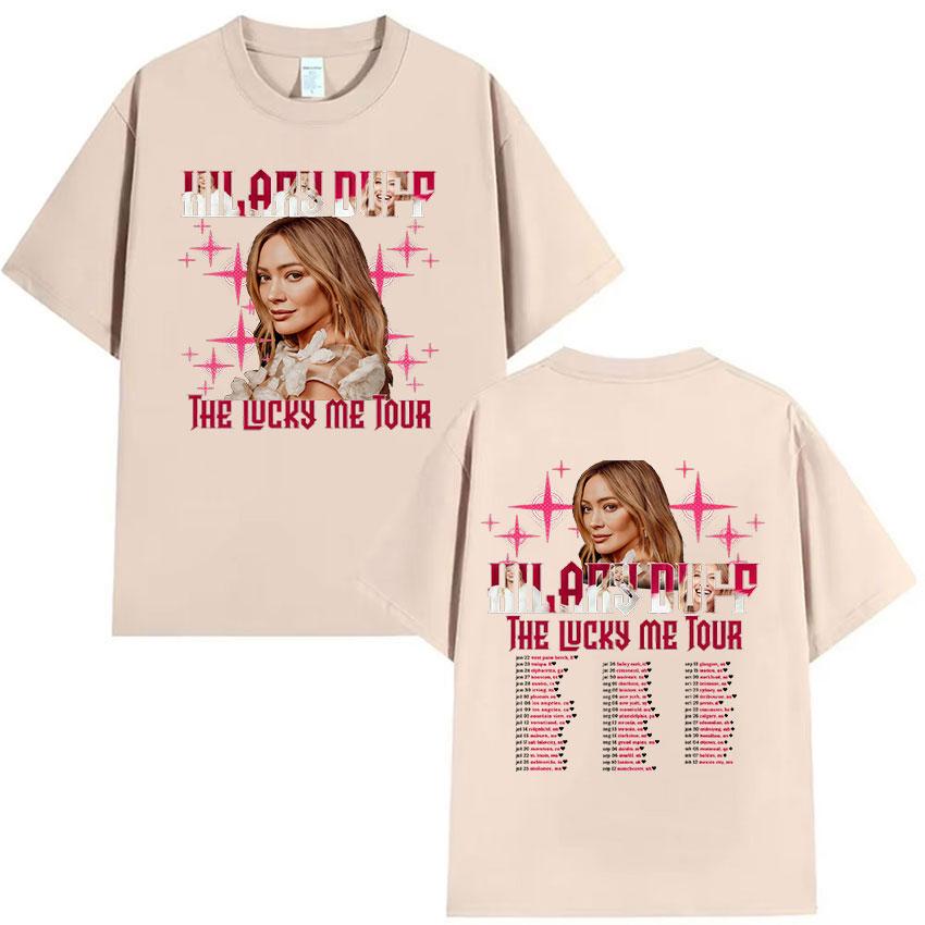 Хилари Дафф The Lucky Me Tour 2026 Печатная Футболка Унисекс Женская Мода Эстетичная Одежда Футболки Винтажная Свободная Хлопковая Футболка