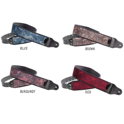 RightOn! STRAPS Guitar Strap, 7cm Wide, 95-150cm Long, PAISLEY VELVET-70 BURGUNDY