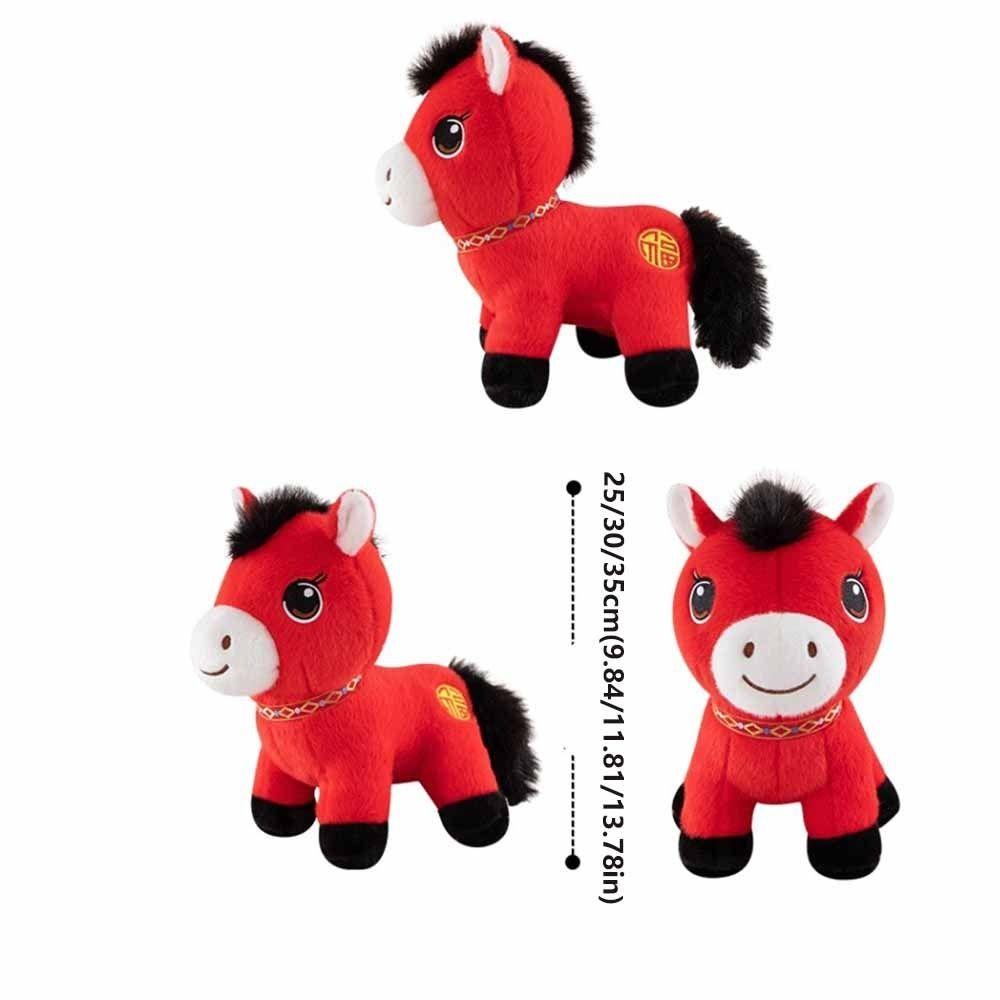 Pp Cotton Filling Horse Plush Toy Red Color Zodiac Pony Figurine Desktop Pets