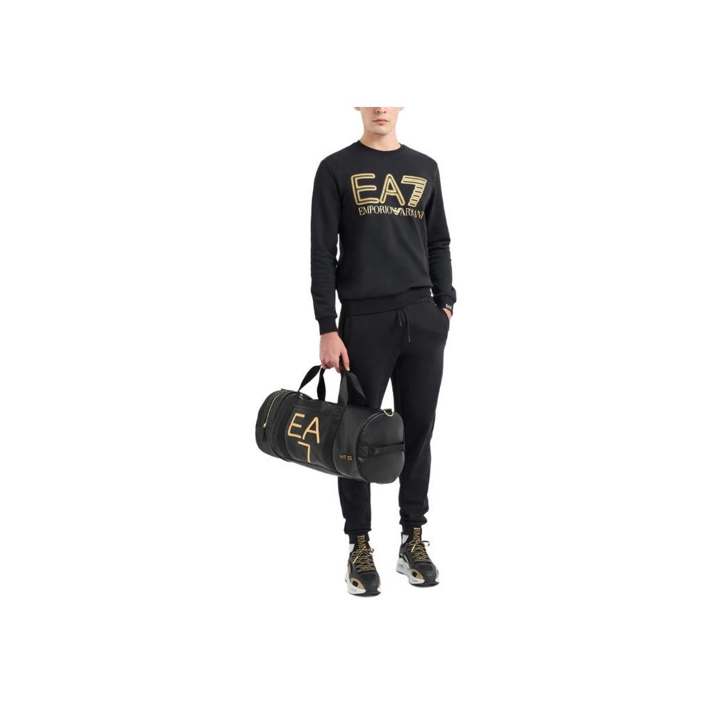 Emporio Armani EA7 Весна-Лето 2024 Свитшот с принтом логотипа-букв, круглым вырезом, длинным рукавом, мужской, черный 3DPM63-PJSHZ-0208