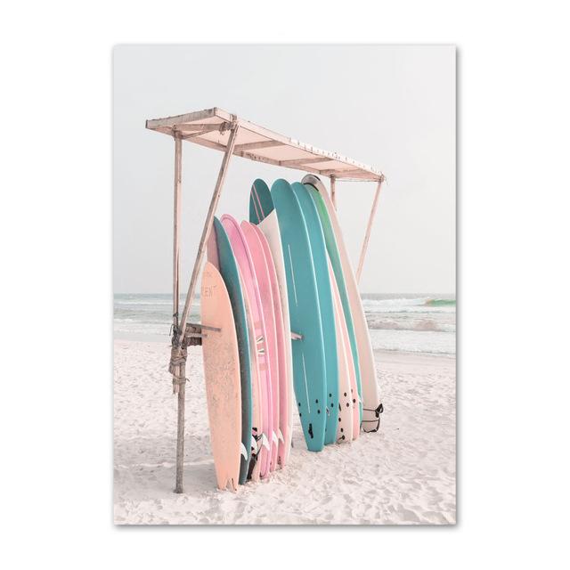 Nordic Summer Coastline Surf Canvas Poster Print Sunny Beach Bus Palm Trees Wall Art Painting Landscape Pictures For Living Room