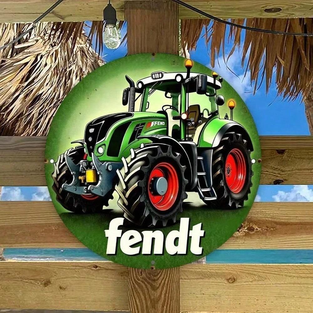 Vintage Fendt Tractor Metal Wall Sign - Rustic Farmhouse Garage Man Cave Decor, Green Red Yellow Aluminum Plaque