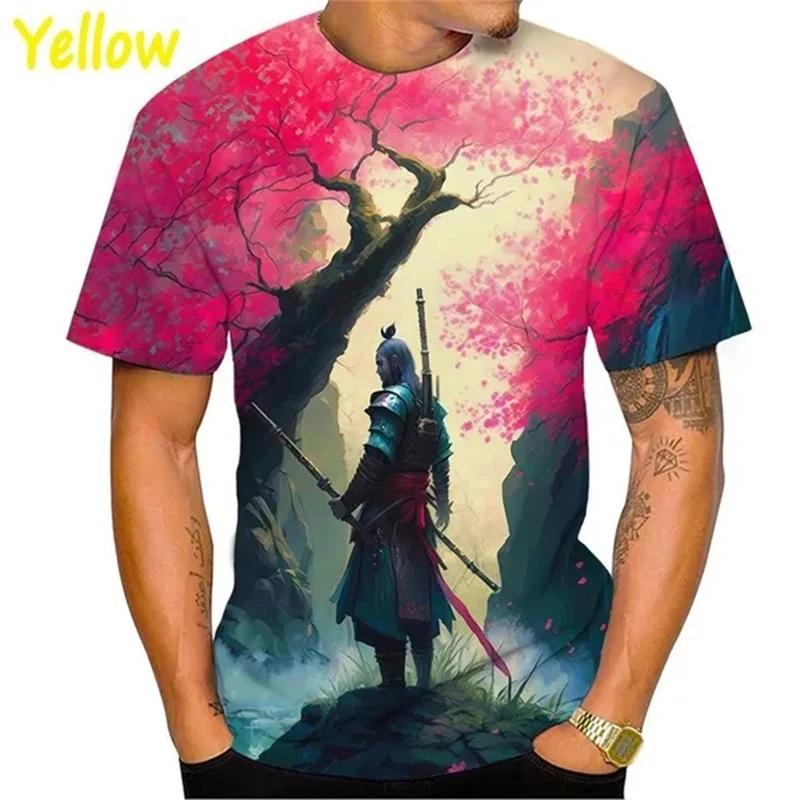 Новая футболка с японским самураем, 3D-принт, сакура, ниндзя, рубашка с коротким рукавом, модные повседневные топы для мужчин и женщин, футболки
