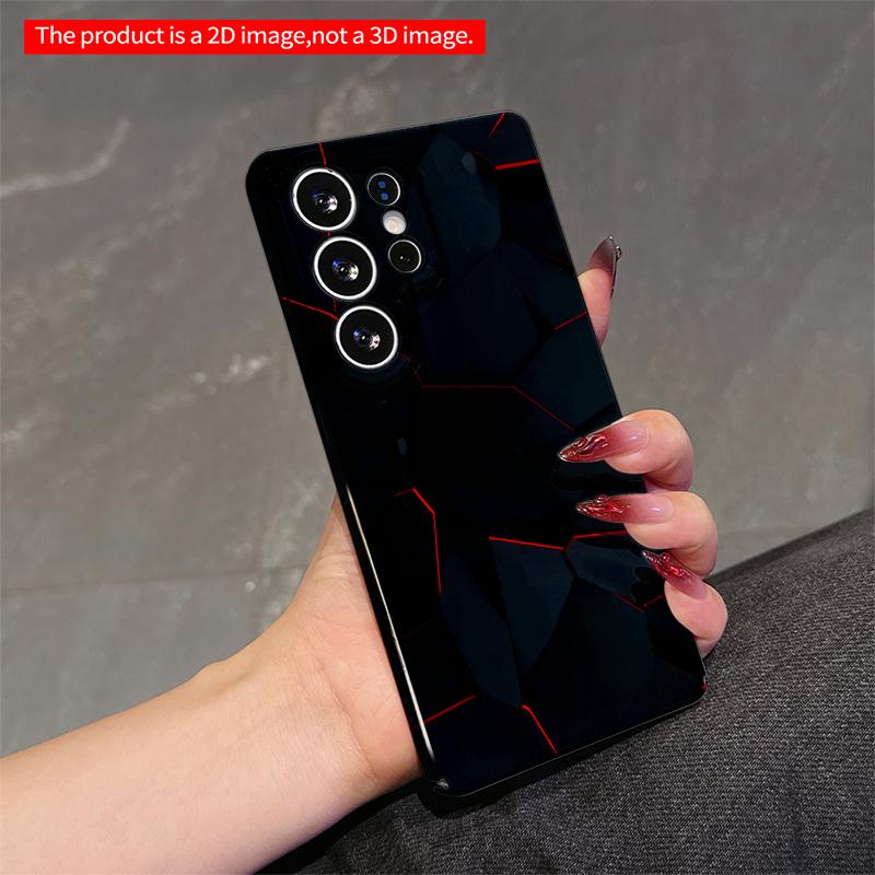 2DFlat Samsung phone case Dark Geometric Cracks with Red Glow Applicable to Galaxy S22 S23 S24 S25ULTRA S26 A12 A13 A14 A15 A16