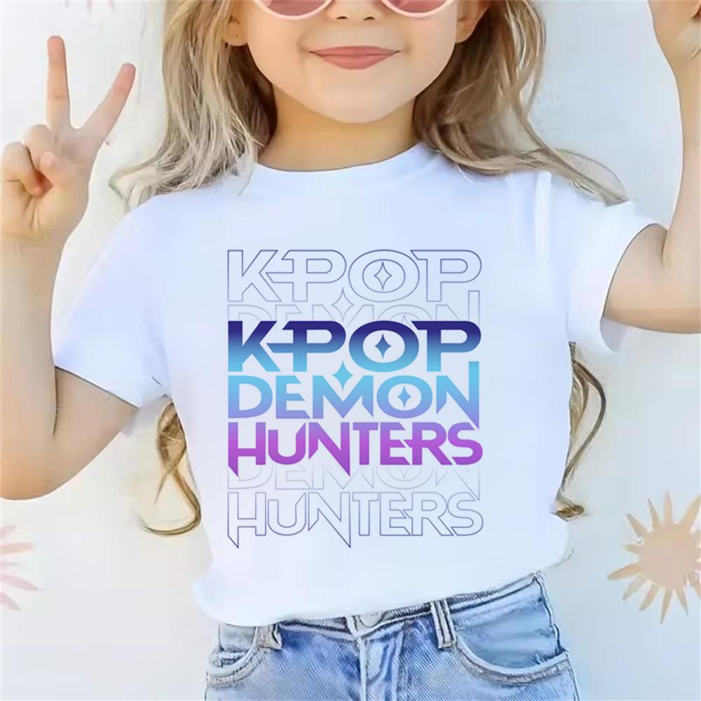 Футболка K-Pop Demon Hunters Летняя футболка с коротким рукавом для повседневной носки, свободная, для девочки, мальчика, хлопковая, с принтом