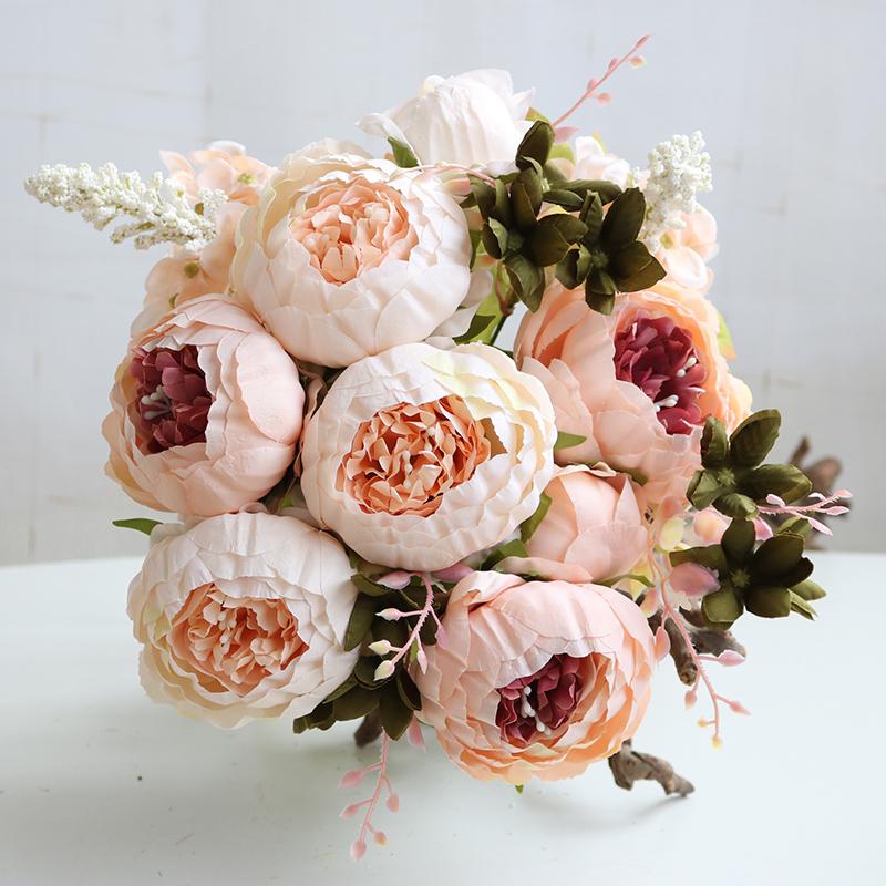 13 Heads Silk Peony Artificial Fake Flowers Wedding Bouquet Home Party Decor