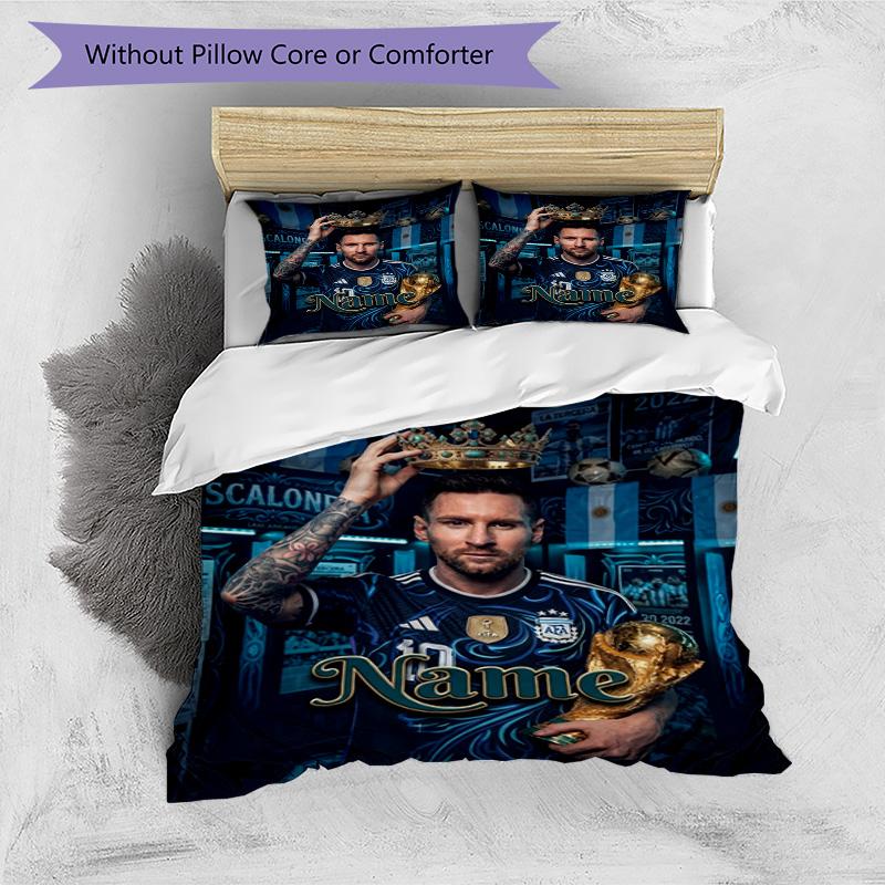 Messi World Cup Champion Personalized Name Bedding Set,Comfort Bed Linen for Boys Room Decoration,Perfect Gift for Match Fans,Wrinkle Resistant Duvet