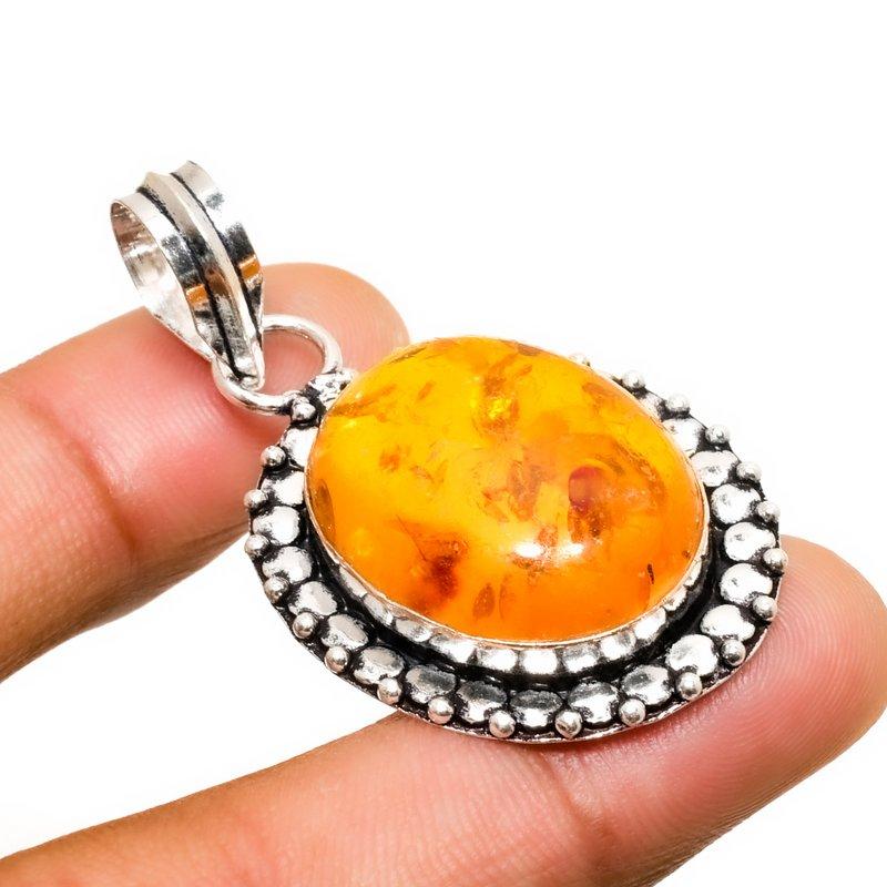 Подвеска из серебра 925 пробы с балтийским янтарем ручной работы, 1,70 дюйма