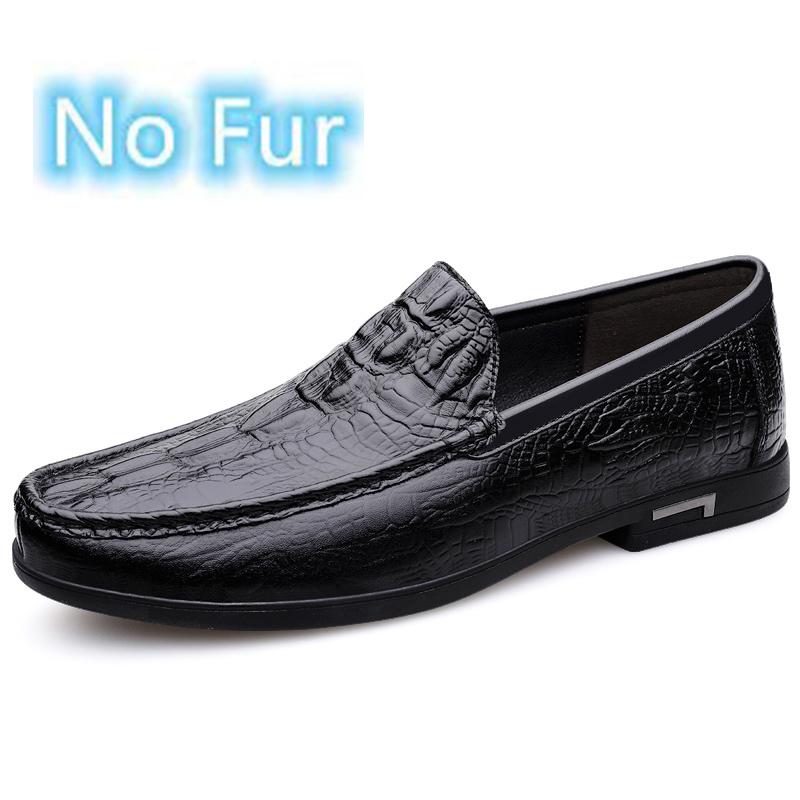 Warm Winter Casual Mens Loafers Genuine Leather Male Shoes Lightweight Men's Boat Shoes Handmade Soft Slip-On Driving Shoes