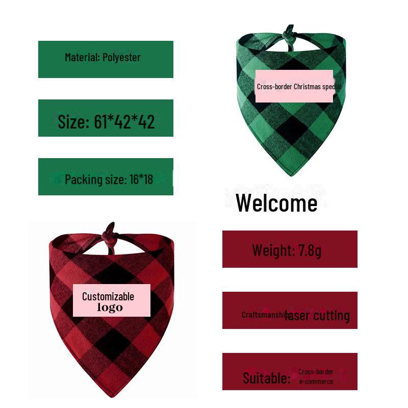 Персонализируемый клетчатый рождественский шарф для домашних животных - персонализированный треугольный нагрудник для собак и кошек