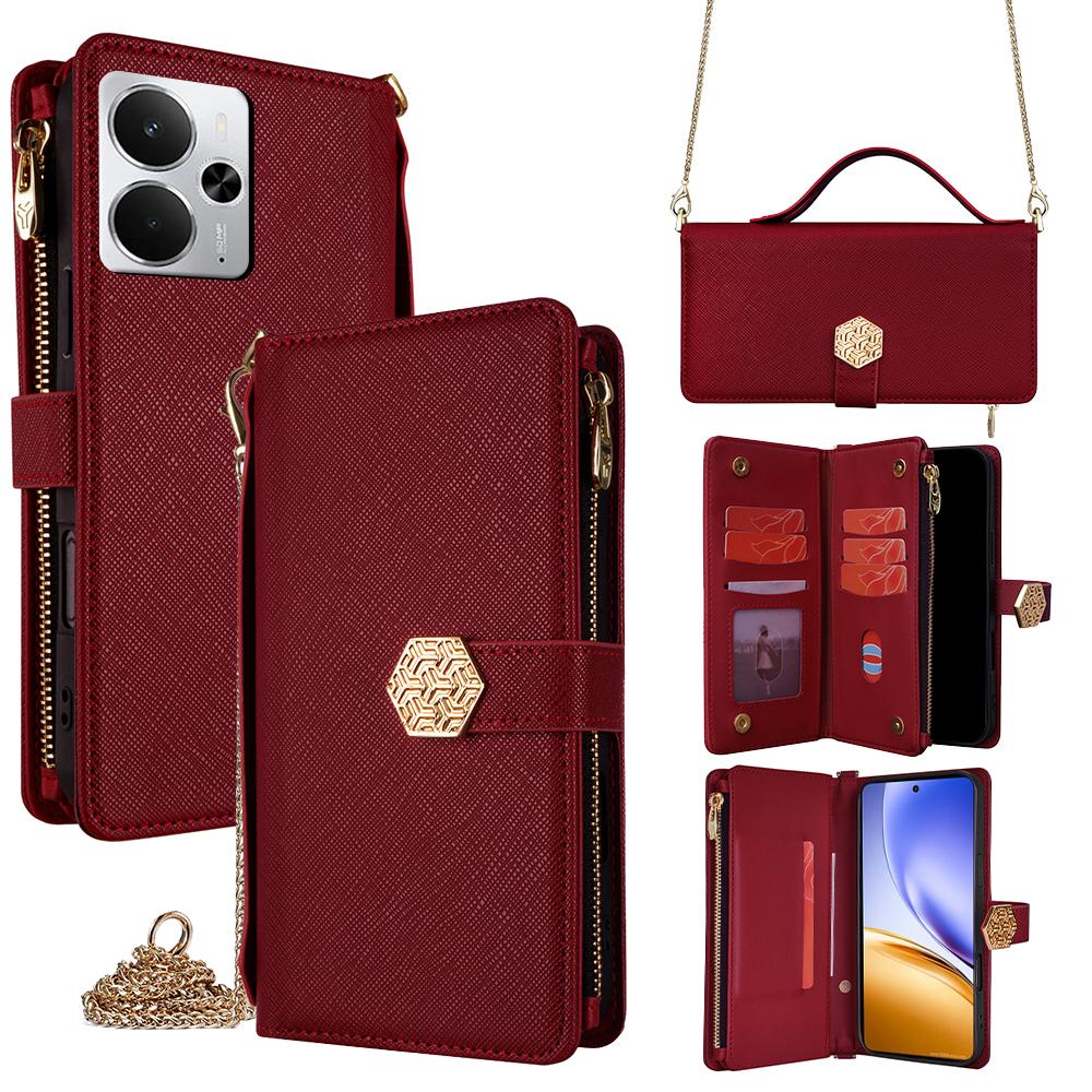 For Realme 14 5G Case Cross Texture PU Leather+TPU Wallet Phone Cover with Strap