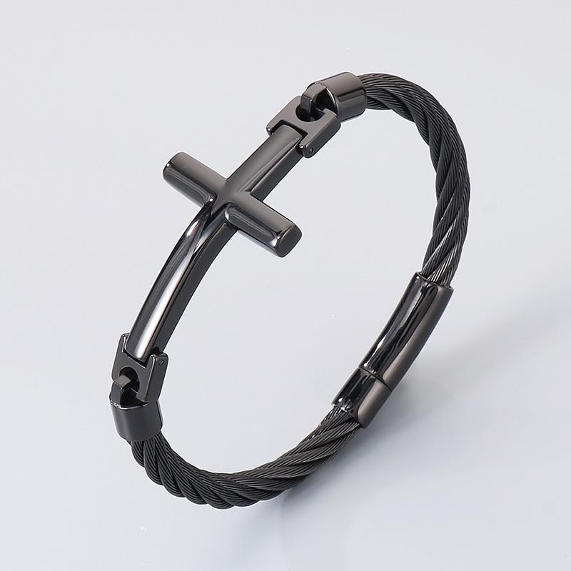 Chunky Stainless Steel Wire Chain Bangle Men's Personalized Classic Cross Bracelet Jewelry Gothic Vintage Black Accessory