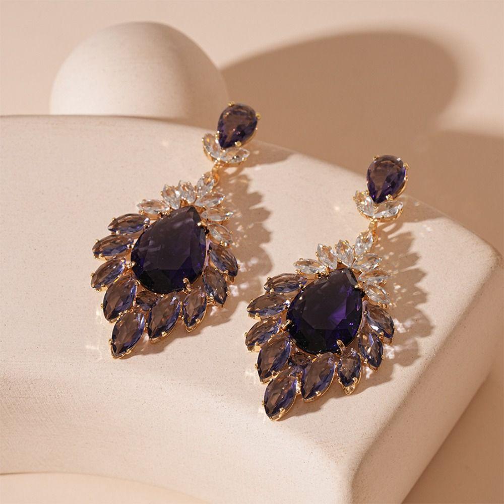 Легкие роскошные серьги-подвески со стразами, фиолетовые циркониевые серьги-украшения, винтажные серьги с кристаллами для женщин