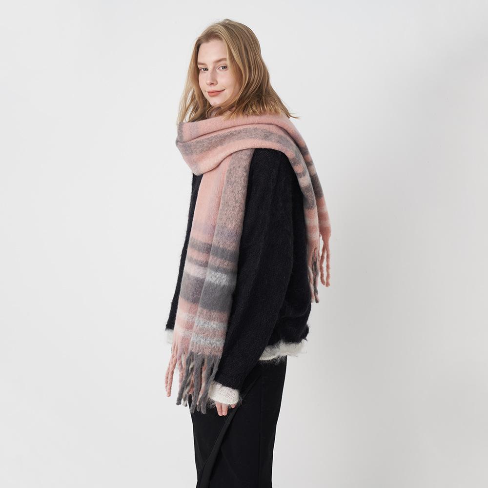 Autumn And Winter Soft And Warm Imitation Cashmere Plaid Tassel Women Mohair Scarf Scarf Shawl