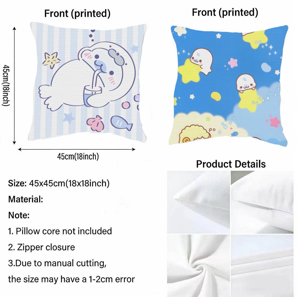 1P-Cute Cartoon Seal Babys Cushion Cover Natural Linen Pillowcase Set, All-In-One Decor For Sofa, Bedroom & Chair