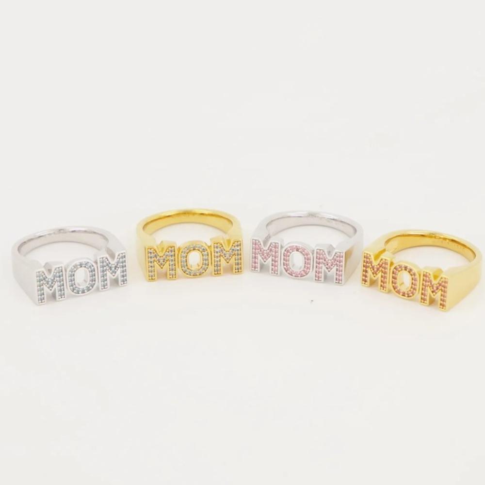 Aesthetic Zircon Letter Ring Zinc Zinc Alloy Gift for Mother's Day Trendy MOM Ring Overlay