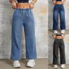 Женские весенние винтажные свободные джинсы Женские плиссированные широкие брюки Брюки-стирки Вертикальные брюки