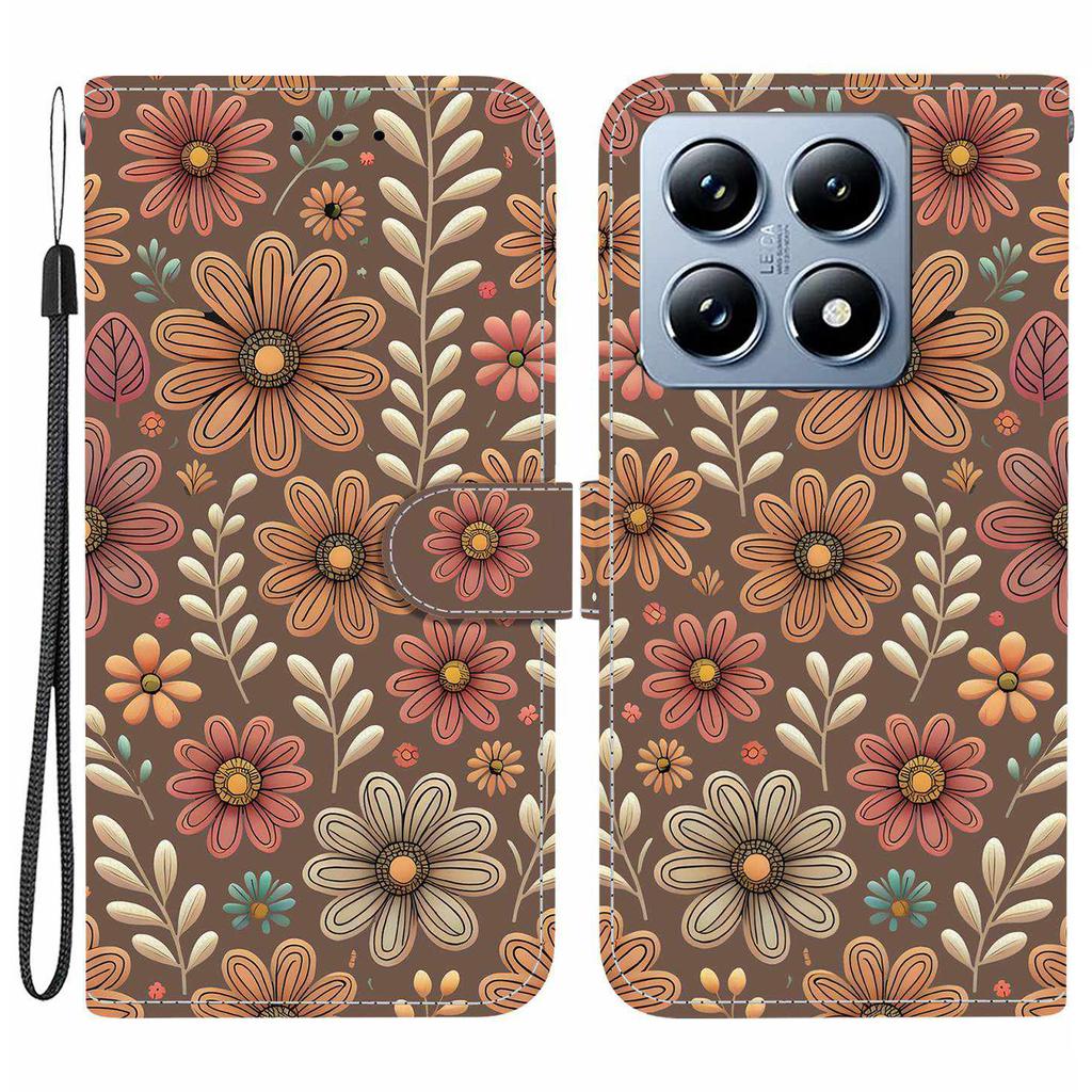 Для Xiaomi 14T Чехол-кошелек с принтом, кожаная подставка, чехол для телефона с ремешком