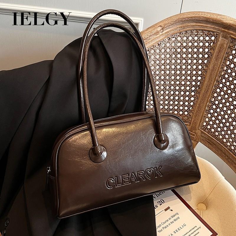 Ielgy Boston Bag Large Capacity Autumn Winter Retro One-Shoulder Underarm Commuter Pillow Bag