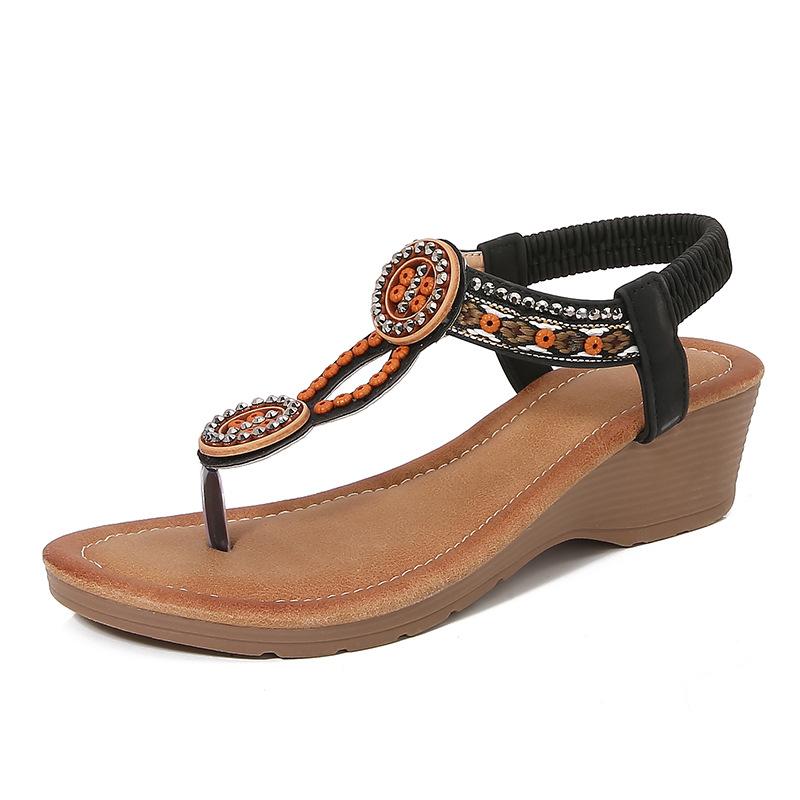 2024Ladiesshoes Bohemian новые модные босоножки со стразами на платформе и танкетке женские туфли