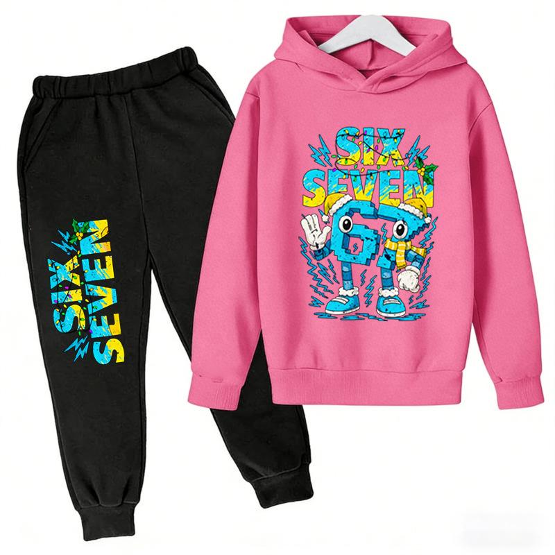 Стильная детская одежда Brainrot Tracksuit Fashion 67 Six Seven Print Худи+Брюки Костюм 2 шт. Мальчик Девочка Дети Праздничные Подарки