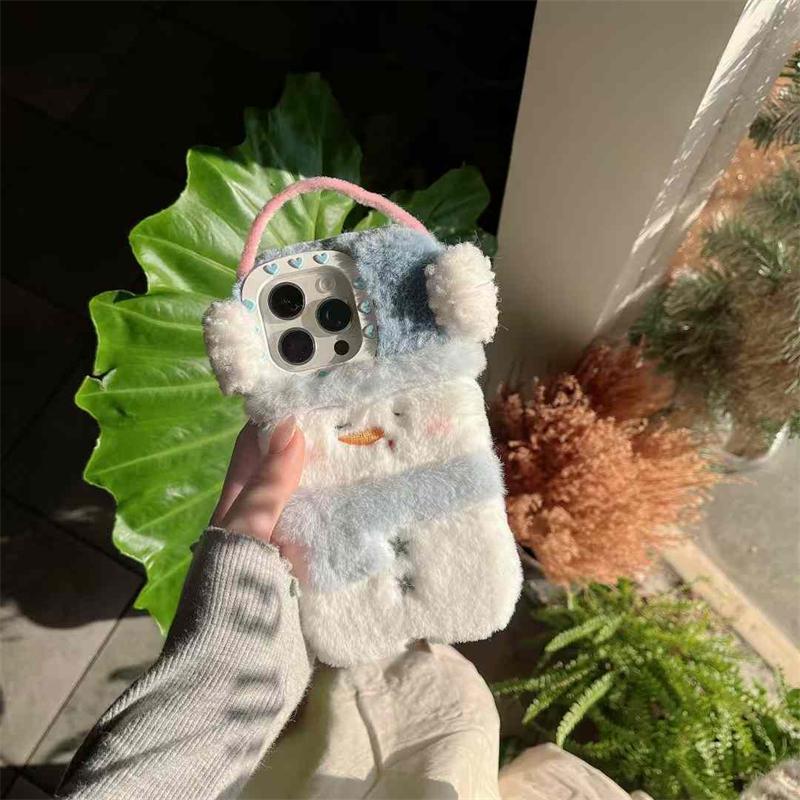 Милый плюшевый чехол для телефона со снеговиком для iPhone 16 Pro 15 14 13 12 11 Pro Max, противоударный чехол