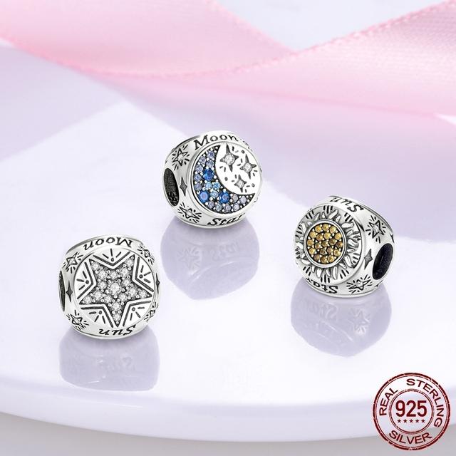 Красочные циркониевые подвески-шармы в виде луны, звезды, солнца с трех сторон, подходят для оригинального модного браслета-бенгла, серебристого цвета, для изготовления ювелирных изделий