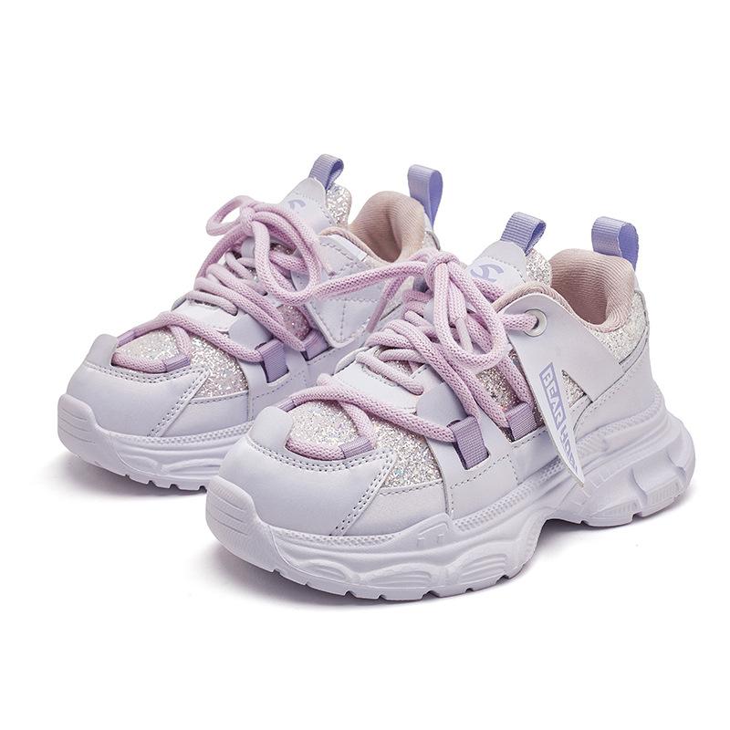 Kids Girls Sneakers Glitter Chunky Daddy Shoes PU Leather Casual Sports Shoes For School Spring Autumn Comfortable Running Shoes