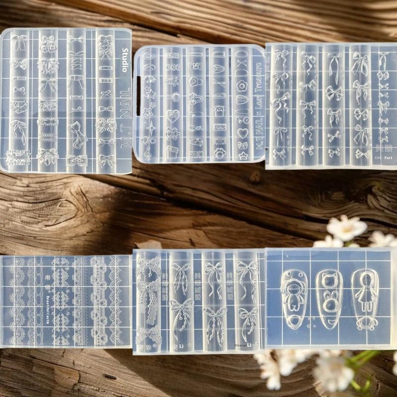 Bowknot Nail Mold in 3D Silicone; Transparent Templates for Flower Heart Lace Nail Art Designs