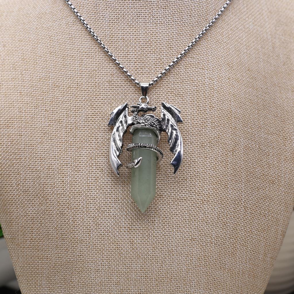 Women Necklace Natural Stone Hexagonal Pyramid Wing-Shaped Pendant Necklace For Women Birthday Gift Chain 60 CM