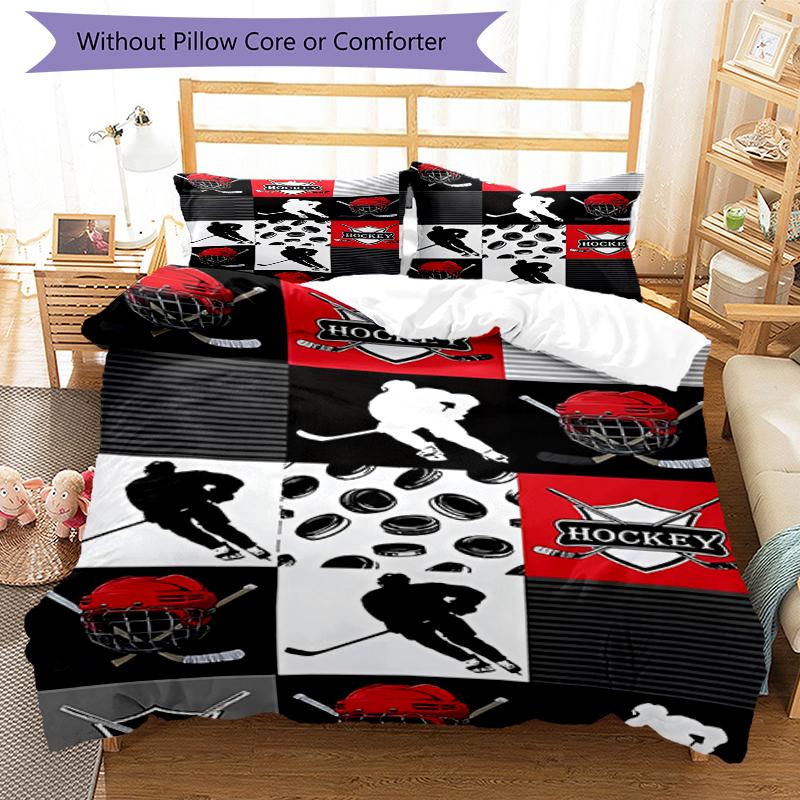 3pcs ice hockey Bedding Set Duvet Cover Closure Includes 1 Duvet Cover & 2 Pillowcases, Soft and Comfortable for All Seasons.