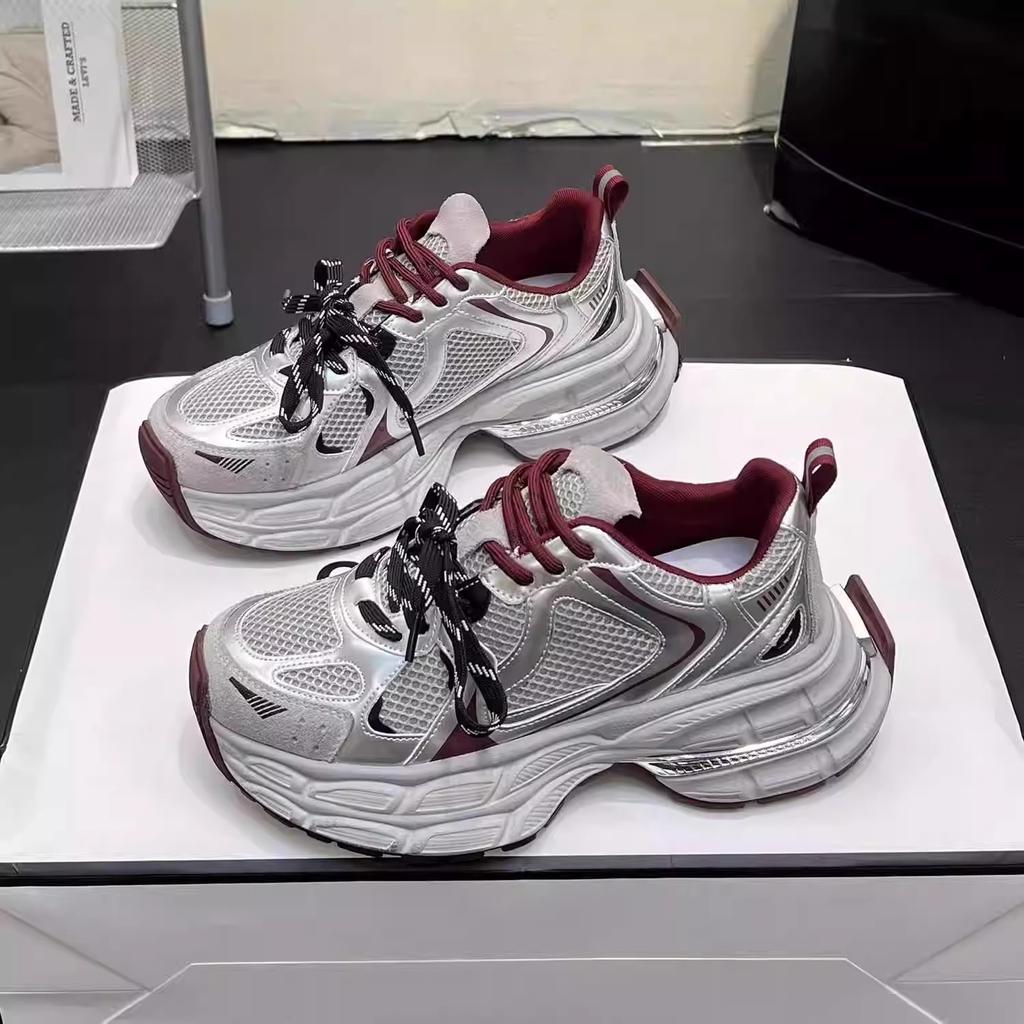 Кроссовки на толстой подошве, увеличивающие рост, женские, модные, 2025, осенние новинки, сетчатые, нескользящие, повседневные, дышащие, удобные спортивные туфли