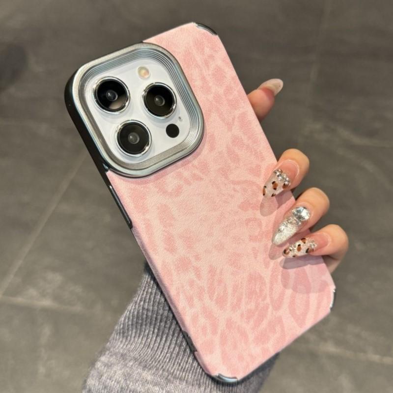 Korean Leopard Print Leather Case for iPhone 16 15 14 13 12 Pro Max 11 Stylish Animal Pattern Soft Shockproof Back Cover Coque