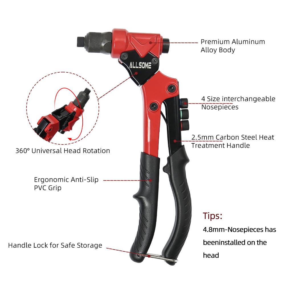 Allsome Один универсальный многофункциональный заклепочный пистолет 3 в 1 с гаечным заклепочным инструментом и ручным заклепочным инструментом