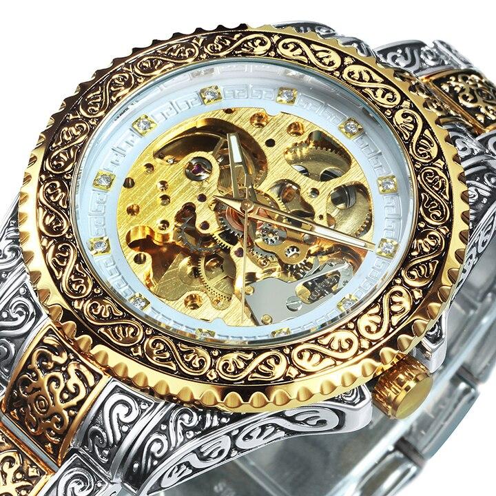 Mechanical Mens Watch Automatic Men Wristwatch Luxury Stainless Steel Skeleton Watches Gold