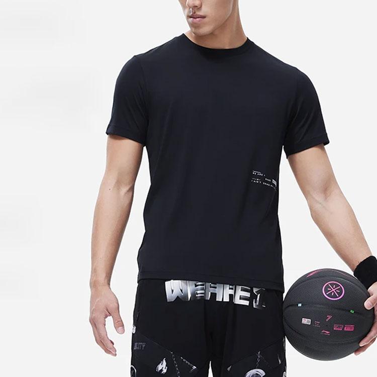 Li-Ning Футболка Wade Series однотонная, влагоотводящая, быстросохнущая, с коротким рукавом, мужская, черная ATST243-1