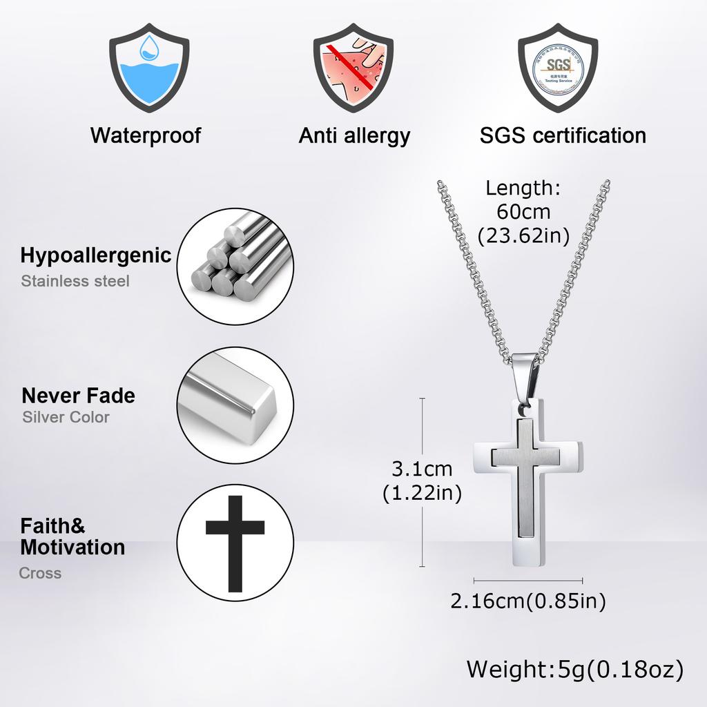 Мужские и мальчишеские necklaces с подвеской в виде креста, водонепроницаемые necklaces из нержавеющей стали, христианские религиозные украшения для молитвы, подарок