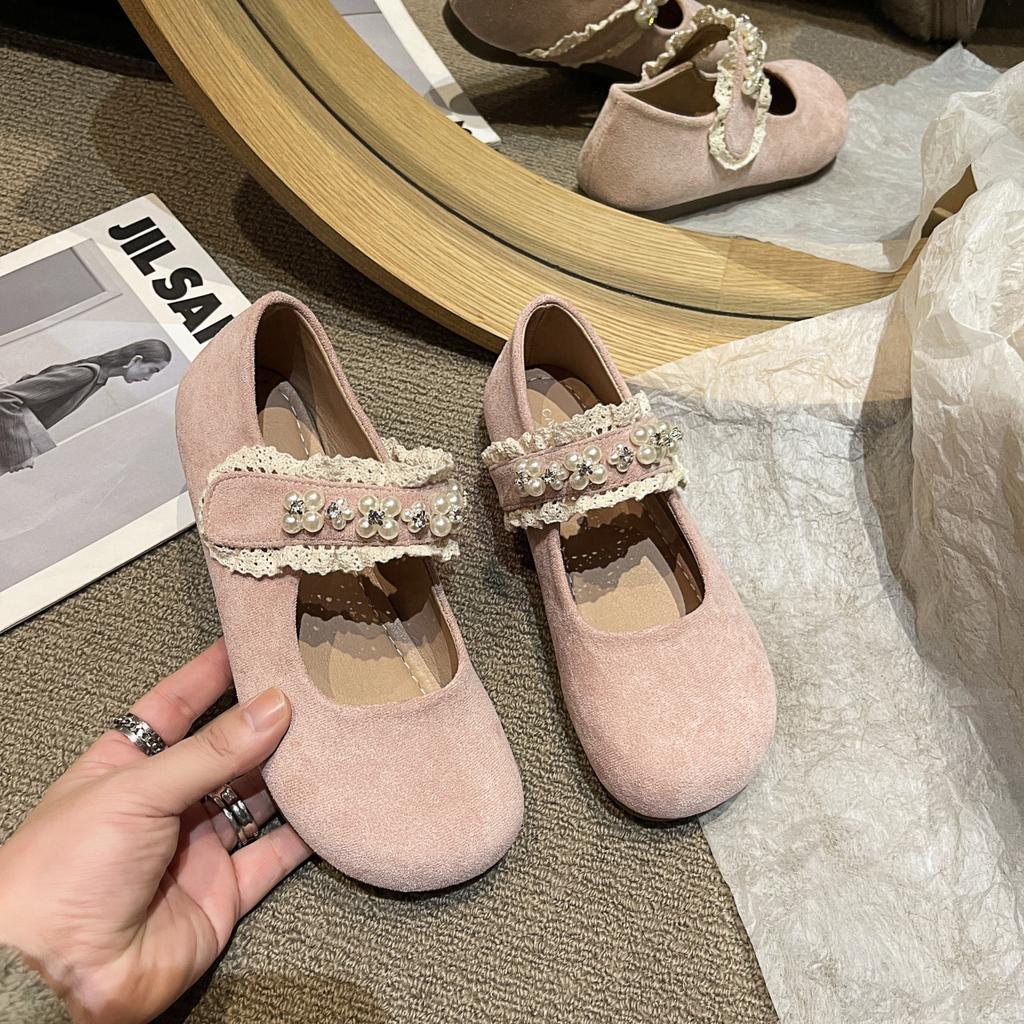 Универсальные однобортные туфли на плоской подошве со стразами и круглым носком, женские туфли на весну и осень 2025 года, юбка в стиле ретро с мягкой подошвой