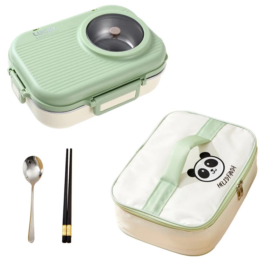 900 мл Микроволновая печь 304 Нержавеющая сталь Бенто Ланч-бокс с миской и столовыми приборами Студенческий портативный 3 отделения Герметичные контейнеры для еды