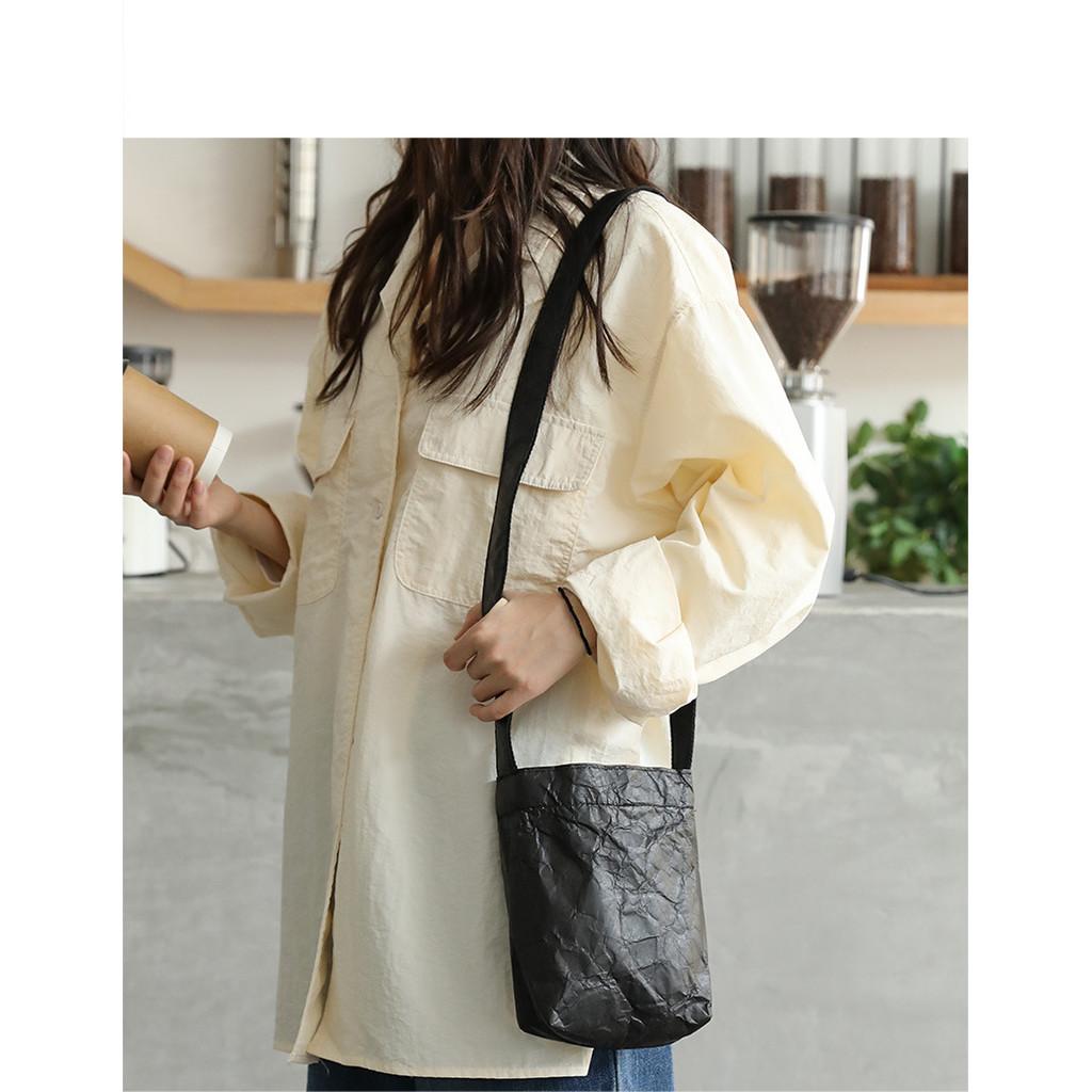 Ielgy Japanese Casual Retro Mobile Phone Bag Fashion Kraft Paper One-Shoulder Female Bag Pleated Messenger Bag