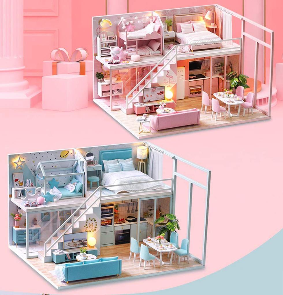 moin moin Dollhouse Miniature DIY Kit Set Dream Modern Style Fancy Scale Medium LED Light Acrylic Case Included 2008DH195 [English Instructions]