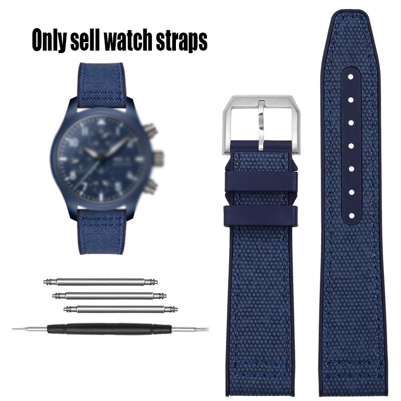 Нейлоновый резиновый ремешок для часов Для IWC Pilot Spade A Mark 18 Portuguese Blue Band Складная застежка Холщовая мужская часовая цепочка 20 мм Браслет