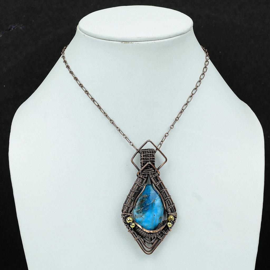 Кулон с неоновым апатитом, медная проволока, кулон, драгоценный камень, медные украшения, этнический кулон ручной работы, обернутый проволокой, ювелирные изделия с неоновым апатитом для подарка