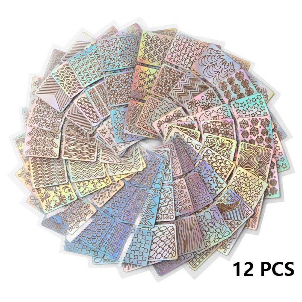 6/12/24/26pcs Holographic Nail Sticker Set Laser Painting Template Nail Art Stencil Manicure Tool